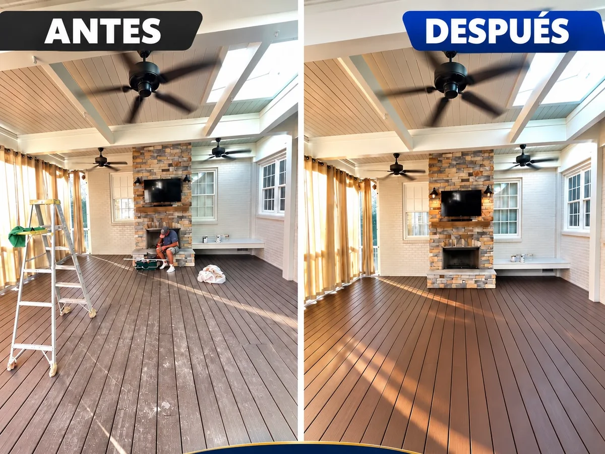 Deck refinishing before and after